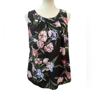 Loft Floral Sleeveless Top loose fit size S dark charcoal office business casual